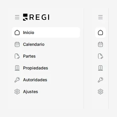 El panel lateral de Regi expandido junto al mismo panel colapsado en un riel de iconos.